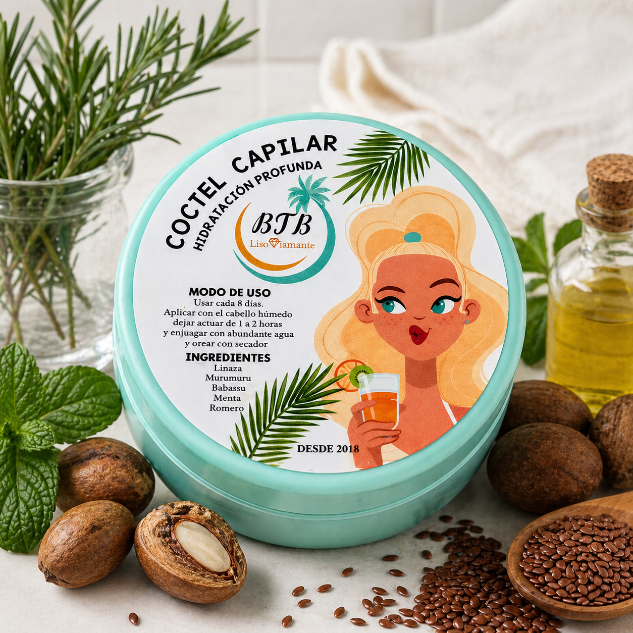 Tratamiento Capilar: Cóctel Frutal Azul Celeste — Hidratación Profunda